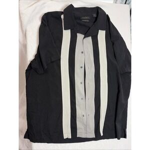 A(X)IST Men's washable Silk Short Sleeve Shirt Size XL Black White Stripes